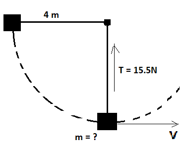 1
1
4 m
m = ?
T = 15.5N
V