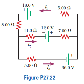 18.0 V
5.00 N
8.00 N
12.0 V
11.0 N
7.00 N
+
5.00 N I
36.0 V
Figure P27.22
+
