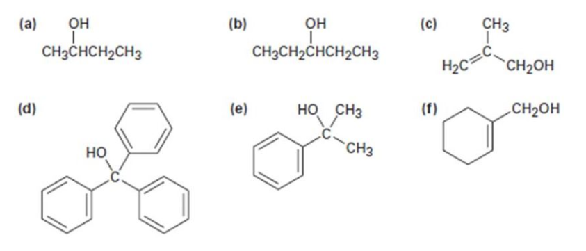 (а)
OH
(b)
OH
(с)
CH3
CH3CHCH2CH3
CH3CH2CHCH2CH3
H2C
CH2OH
(d)
(е)
HO CH3
(f)
.CH2OH
но
CH3
