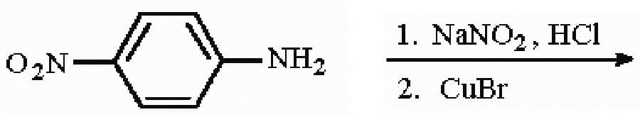 O₂N
-NH₂
1. NaNO₂, HC1
2. CuBr