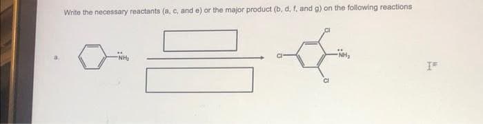 Write the necessary reactants (a, c, and e) or the major product (b, d, f, and g) on the following reactions
"NH₂
IF