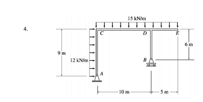 4.
9 m
12 kN/m
A
15 kN/m
-10 m-
D
B
5 m
E
6 m