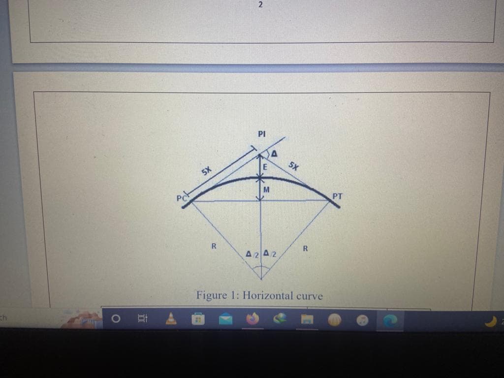 ch
O
IT
P
ts
R
PI
E
M
4242
5x
R
Figure 1: Horizontal curve
PT