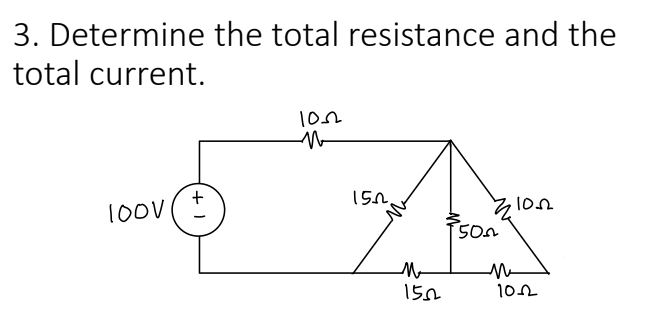 3. Determine the total resistance and the
total current.
100V
1 +
1002
M
15.2.
M
1502
500
1052
1022