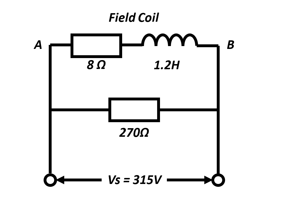 A
8Ω
Field Coil
m
1.2H
2700
Vs = 315V
B