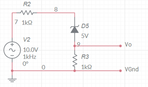 R2
8.
7 1k2
D5
5V
V2
오
Vo
10.0V
1kHz
0°
R3
1k2
VGnd
