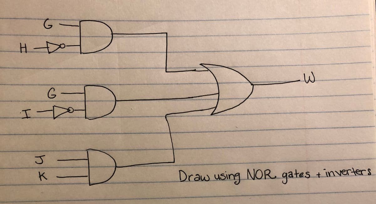 G-
W.
G.
Draw using NOR + inverters
gates
K
