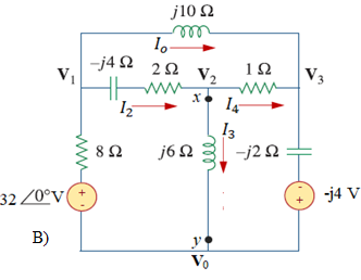 32/0°V(
Β)
-j4 Ω
ΤΣ
8 8 Ω
j10 Ω
m
1ο
ΖΩ V₂
www
j6Ω
ν
Vo
1Ω
www
14
13
-j2 Ω
V3
-j4 V