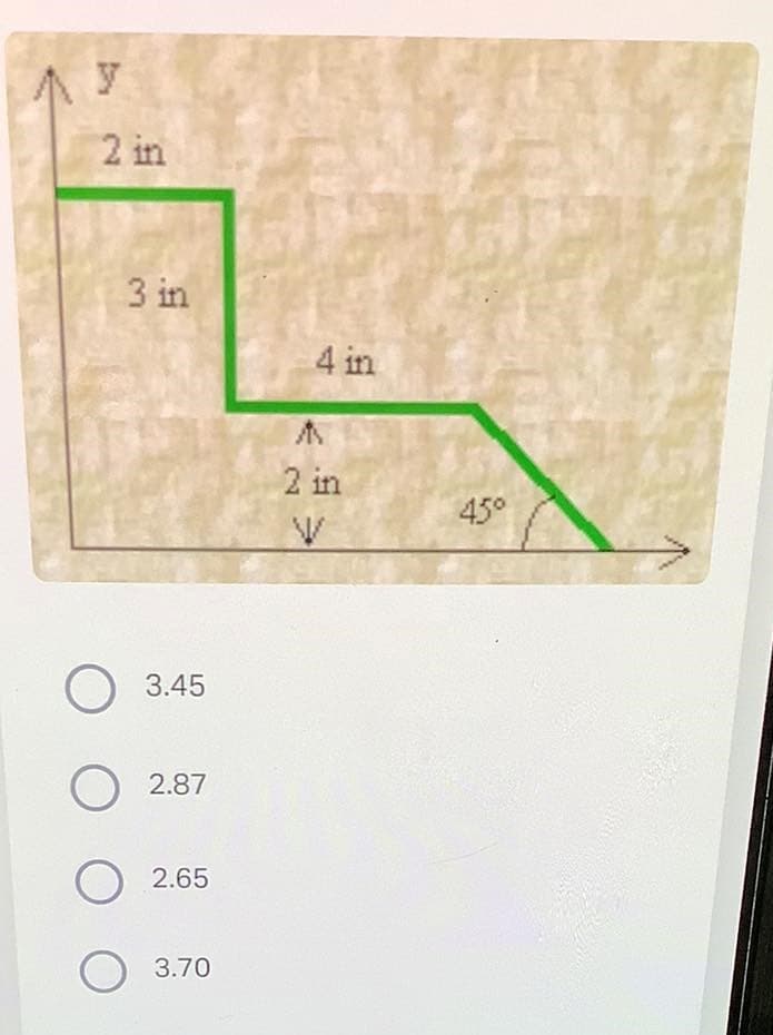 2 in
3 in
4 in
2 in
45°
3.45
2.87
2.65
3.70
