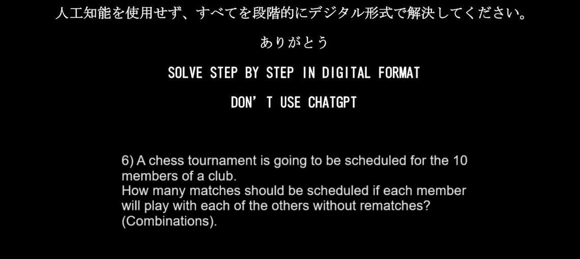 人工知能を使用せず、 すべてを段階的にデジタル形式で解決してください。
ありがとう
SOLVE STEP BY STEP IN DIGITAL FORMAT
DON'T USE CHATGPT
6) A chess tournament is going to be scheduled for the 10
members of a club.
How many matches should be scheduled if each member
will play with each of the others without rematches?
(Combinations).