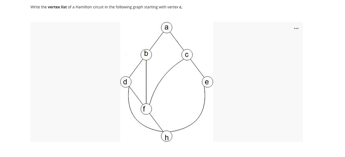 Write the vertex list of a Hamilton circuit in the following graph starting with vertex c.
a
e
