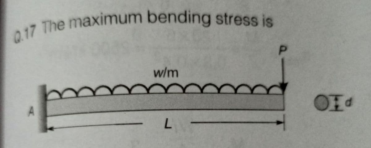 Q.17 The maximum bending stress is
A
-
w/m
L
P
Od