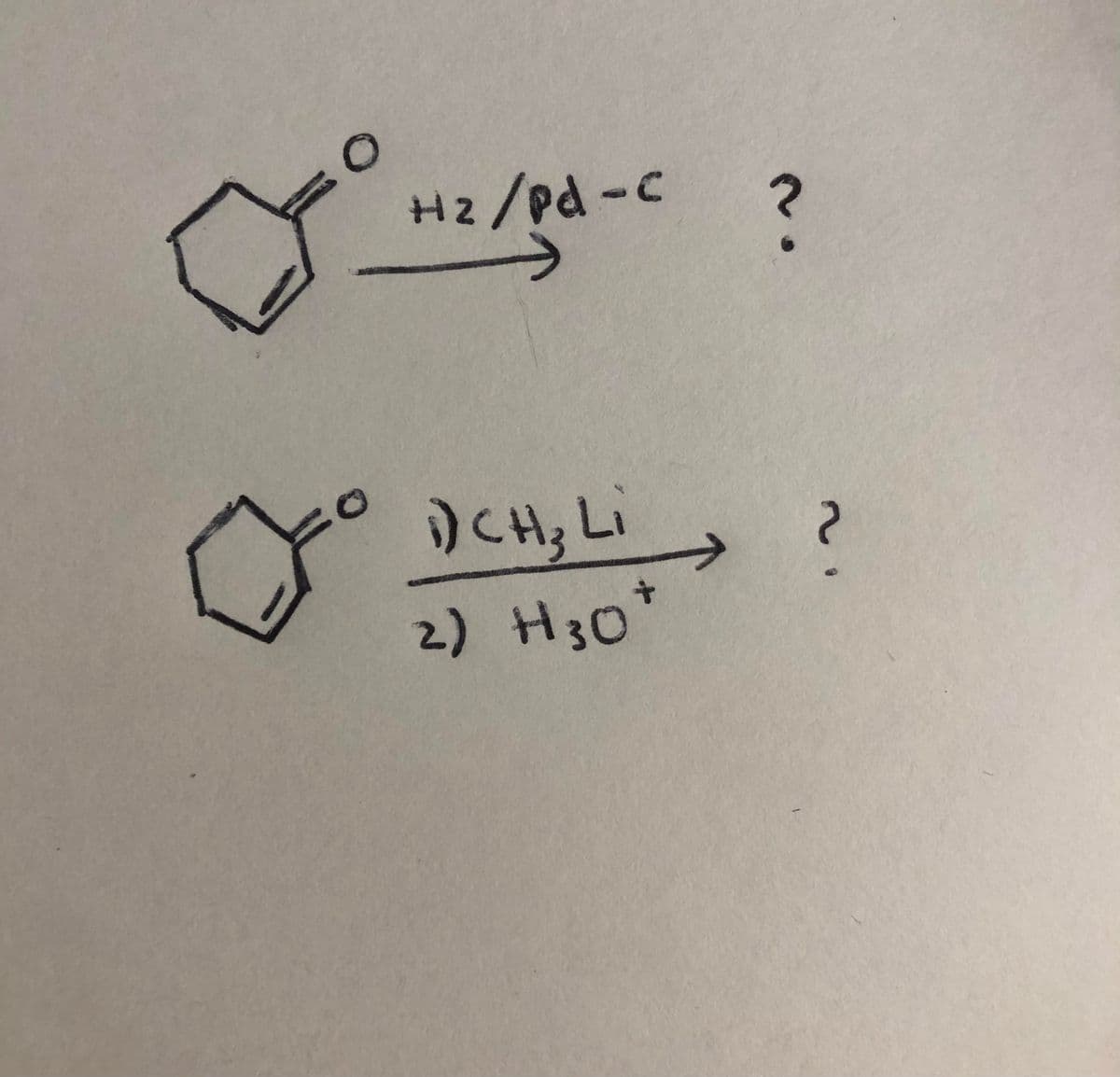 □
O:
H₂/Pd-C
DỊCH, L
+
2) H30*
?
?