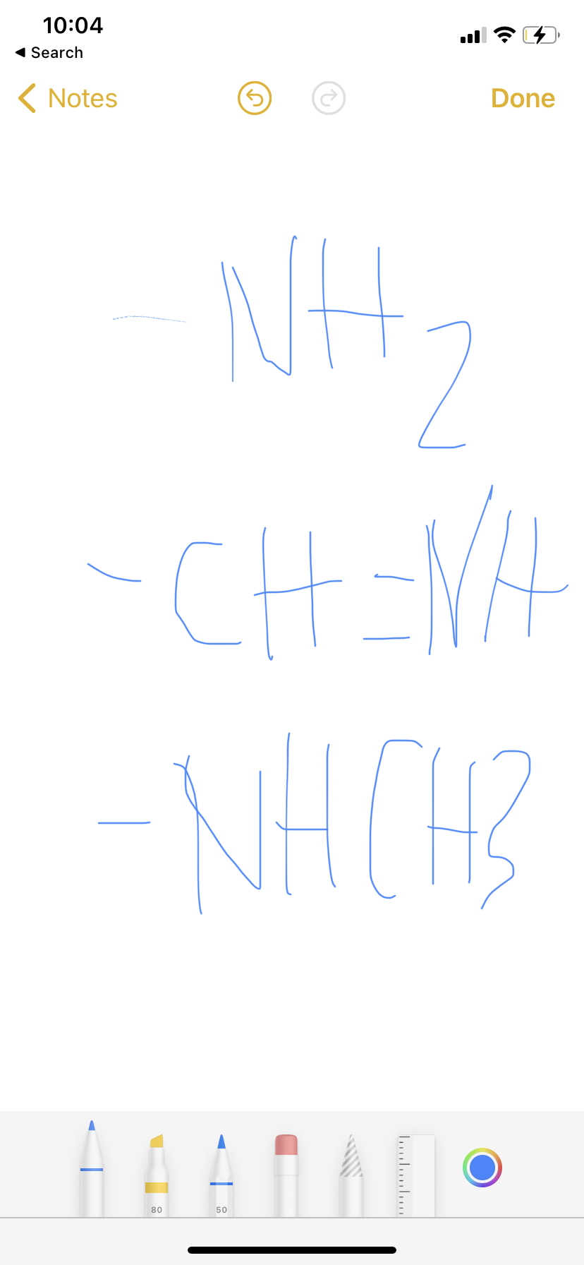 10:04
1 Search
( Notes
Done
NHz
-NH CH3
A A
80
50
