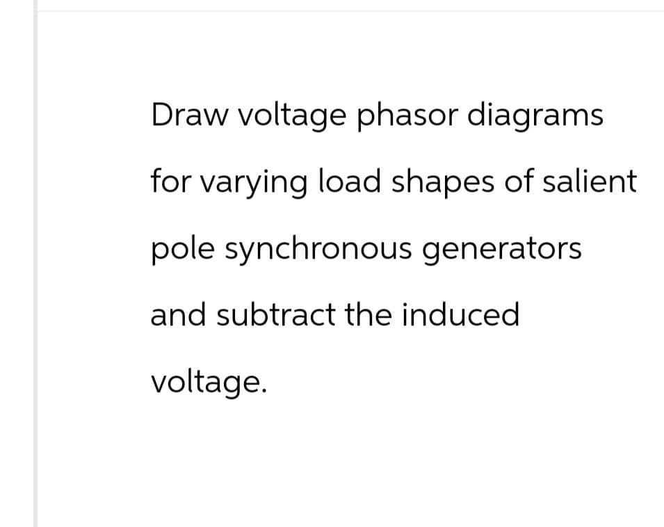 Draw voltage phasor diagrams
for varying load shapes of salient
pole synchronous generators
and subtract the induced
voltage.