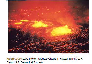 Figure 14.34 Lava flow on Kilauea volcano in Hawaii. (credit: J. P.
Eaton, U.S. Geological Survey)
