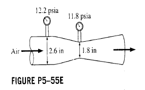 12.2 psia
11.8 psia
Air
2.6 in
1.8 in
FIGURE P5-55E
