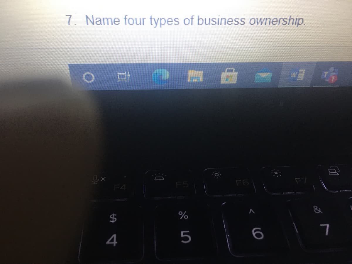 7. Name four types of business ownership.
F6
F4
4
