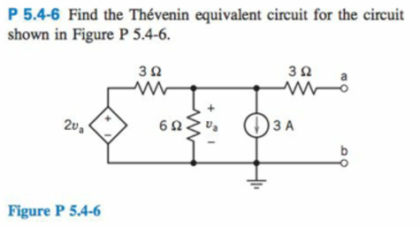 P 5.4-6 Find the Thévenin equivalent circuit for the circuit
shown in Figure P 5.4-6.
)3A
Figure P 5.4-6
