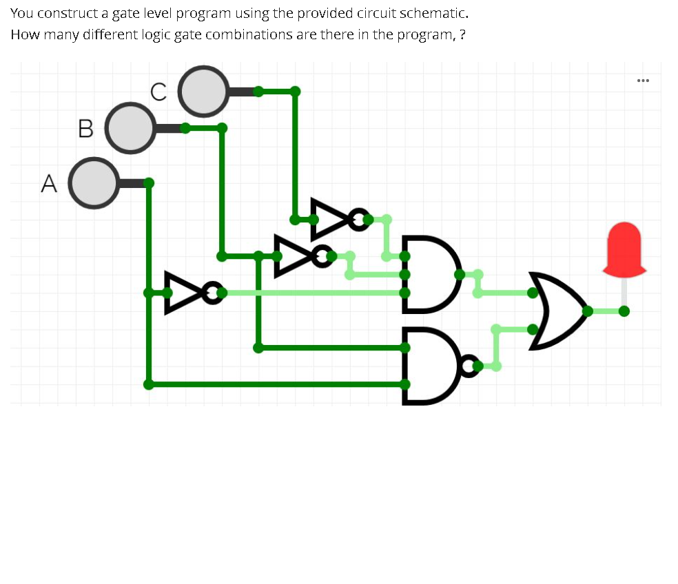 You construct a gate level program using the provided circuit schematic.
How many different logic gate combinations are there in the program, ?
...
В
A
