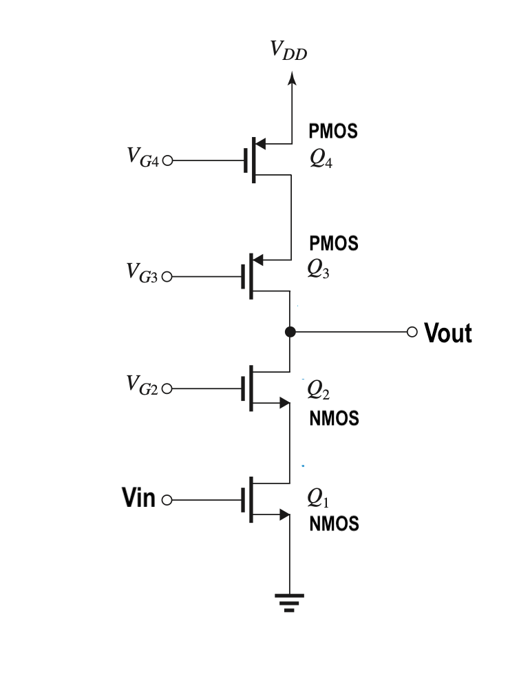 VG40-
VG30-
VG20-
Vino
VDD
PMOS
24
PMOS
23
Q₂
NMOS
2₁
NMOS
Vout