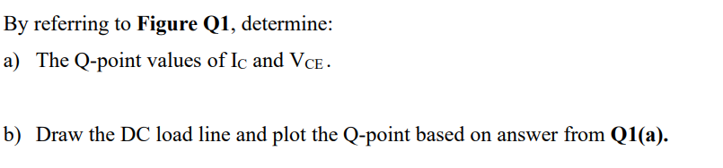 By referring to Figure Q1, determine:
a) The Q-point values of Ic and VCE.
b) Draw the DC load line and plot the Q-point based on answer from Q1(a).
