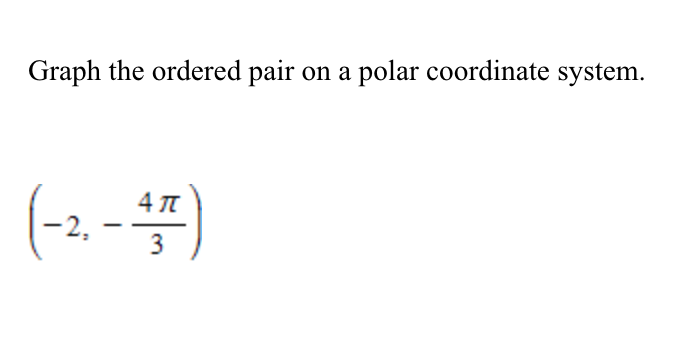 Graph the ordered pair on a polar coordinate system.
(-2.-)
4 T
3
