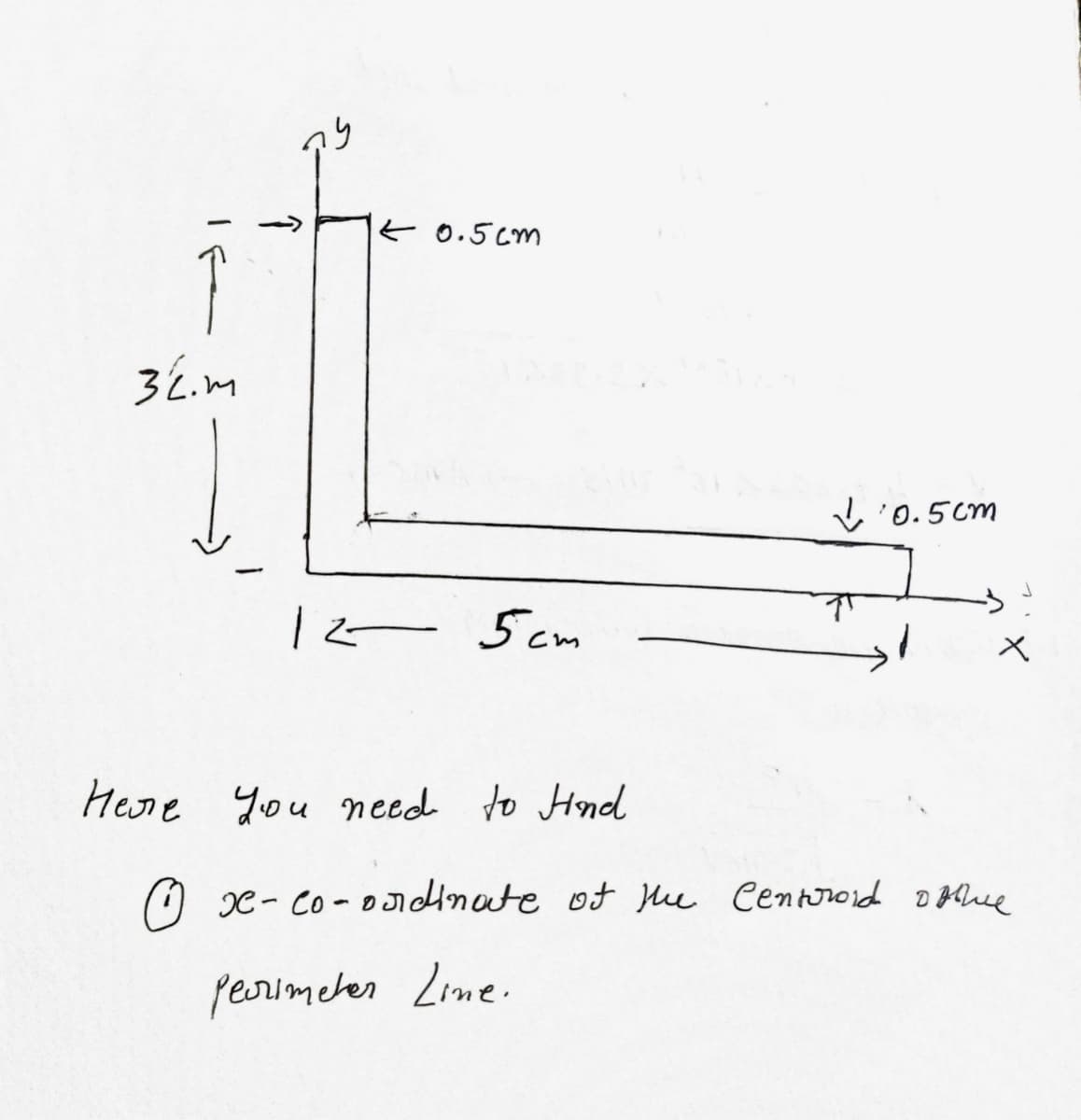 32.m
пу
є 0.5 ст
1
12- 5cm
Here you need to Hind
↓0.5cm
Perimeter Line.
X
x-co-ordinate of the Centeroid of the