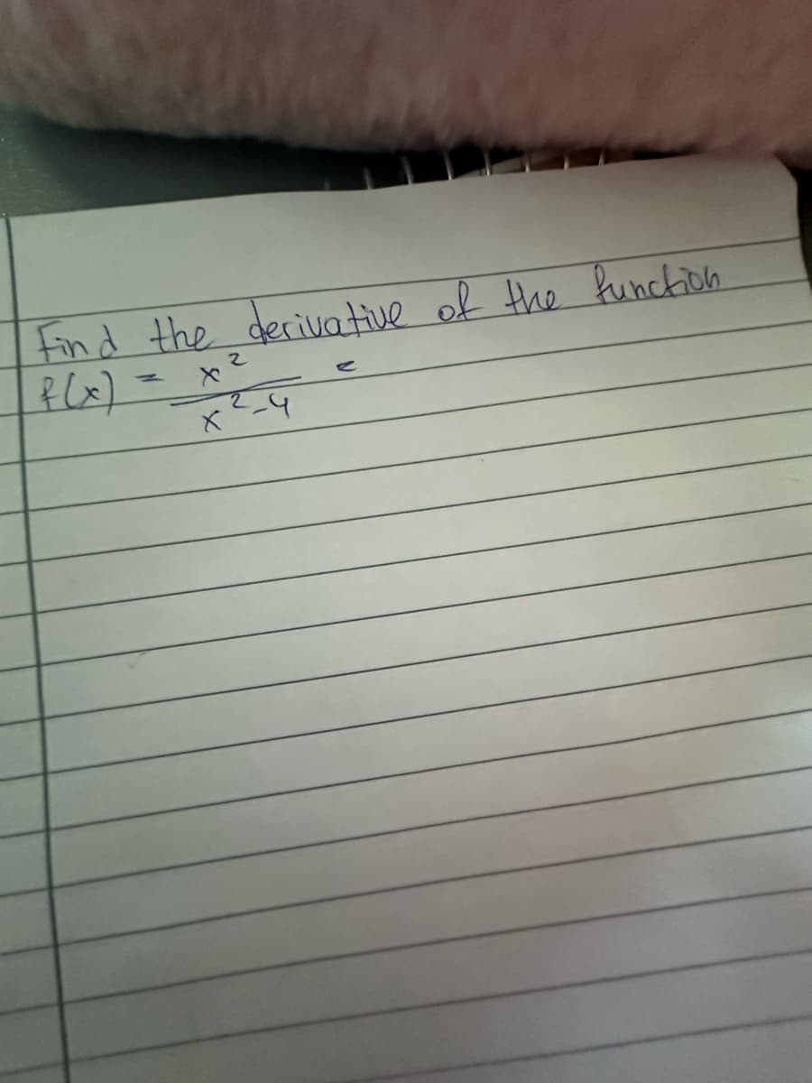 Find the derivative of the function
f(x)
=
x²
x²-4
R