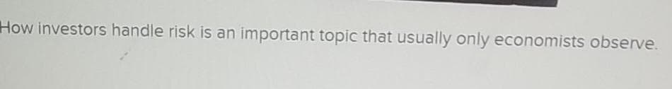 How investors handle risk is an important topic that usually only economists observe.
