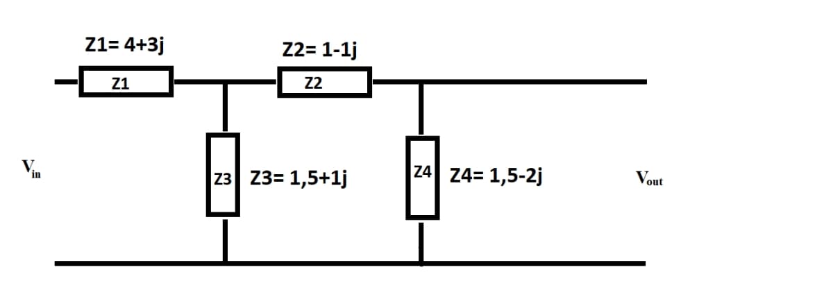 in
Z1= 4+3j
Z1
Z2= 1-1j
Z2
Z3 Z3= 1,5+1j
Z4 Z4= 1,5-2j
Vout