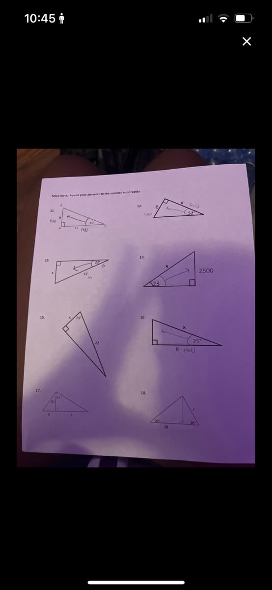 10:45
17.
13.
-Solve for x. Round your answers to the nearest hundredths
11.
000
18
□
8 Ad)
2500