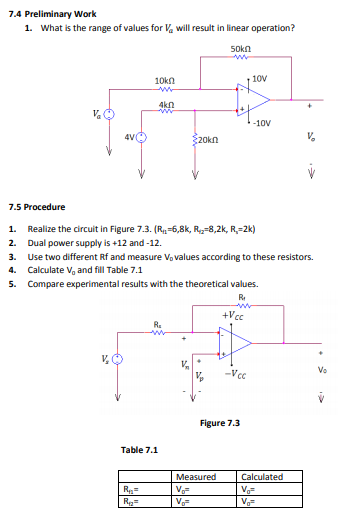 1. What is the range of values for Va will result in linear operation?
5okn
10kn
10V
4kn
-10V
4V0
$20kn
