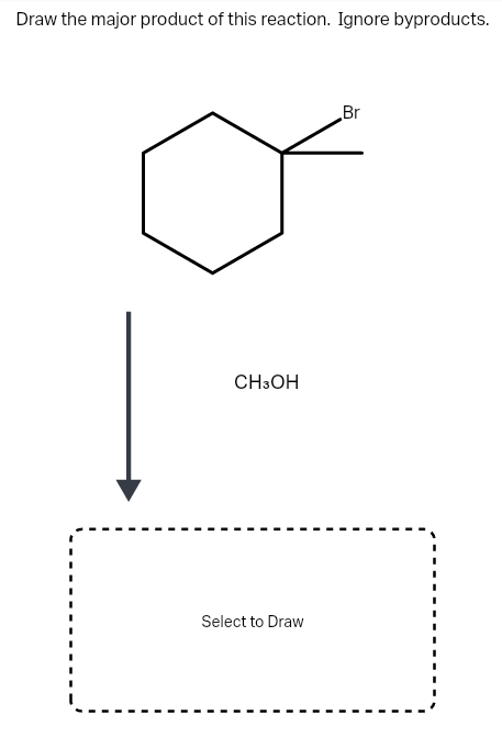 Draw the major product of this reaction. Ignore byproducts.
Br
CH3OH
Select to Draw
