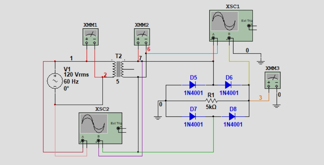 XSc1
Ext Tig
XMM1
XMM2
T2
1
XMM3
V1
120 Vrms
D5
D6
60 Hz
0°
1N4001
R1
1N4001
XSC2
D7
5kQ
D8
1N4001
1N4001
Ext Tig
