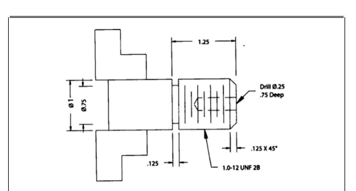 ㅠ
0.75
노
.125
1.25
#
*
Drill 9.25
.75 Deep
.125 X 45*
1.0-12 UNF 28
