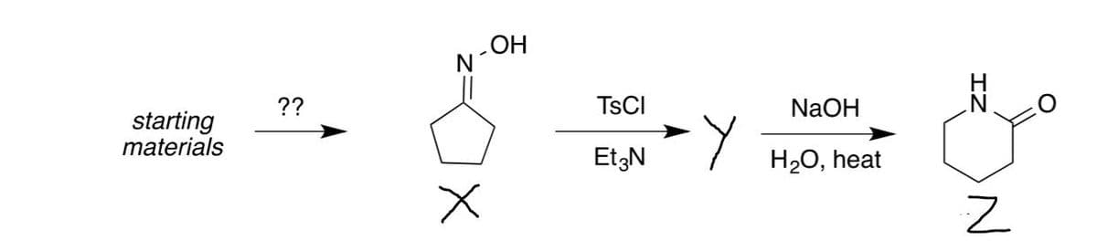 N
HO
??
TSCI
NaOH
starting
materials
EtzN
H20, heat
IZ
