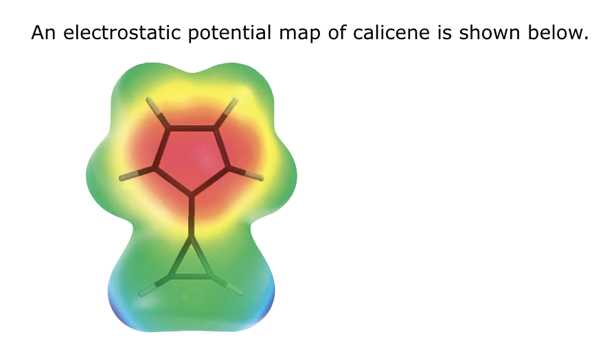 An electrostatic potential map of calicene is shown below.