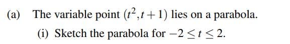 (a)
The variable point (12,t+1) lies on a parabola.
(i) Sketch the parabola for -2 St< 2.
