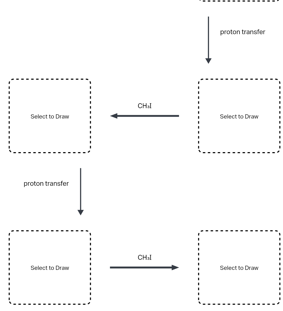 Select to Draw
proton transfer
Select to Draw
CH3I
CH3I
proton transfer
Select to Draw
Select to Draw
I