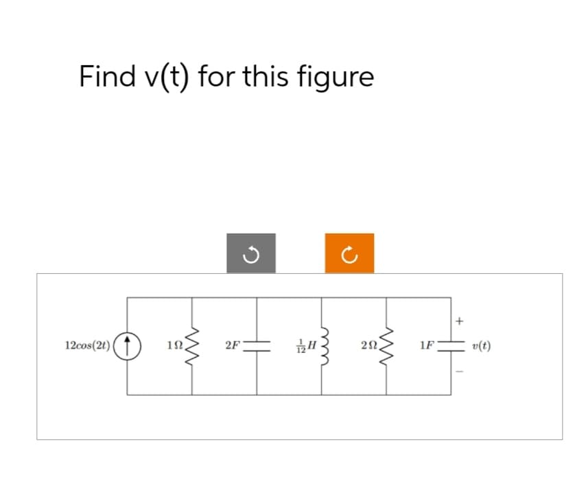 Find v(t) for this figure
w
12cos(2t)
ΙΩ
ง
2F
-2
H
ww
m
ΖΩ
1F
+
v(t)