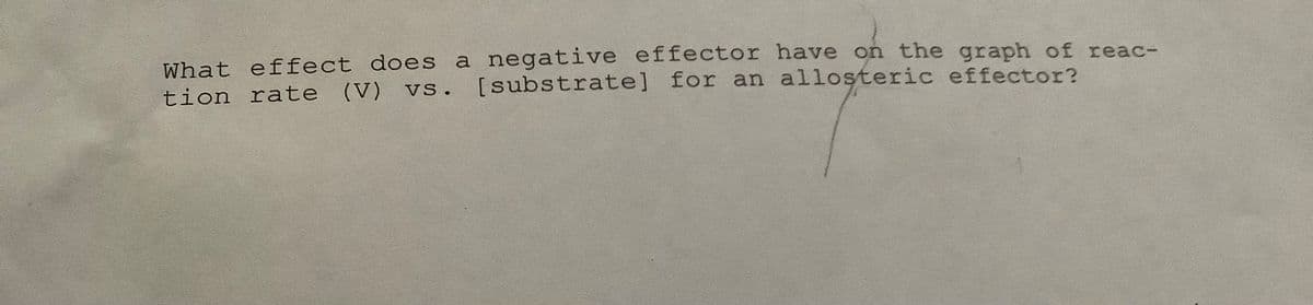 What effect does a negative effector have on the graph of reac-
tion rate (V) vs. [substrate] for an allosteric effector?