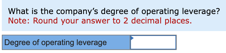 What is the company's degree of operating leverage?
Note: Round your answer to 2 decimal places.
Degree of operating leverage