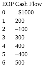 EOP Cash Flow
--$1000
200
2
-100
300
4
400
-400
500
