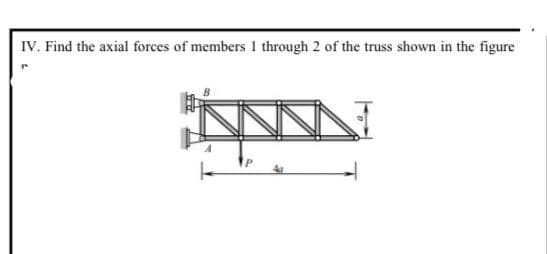 IV. Find the axial forces of members 1 through 2 of the truss shown in the figure
