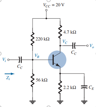 Vcc = 20 V
4.7 k2
220 k2
Vc
Сс
VB
V, oAH
Cc
56 k2
2.2 k2
CE
