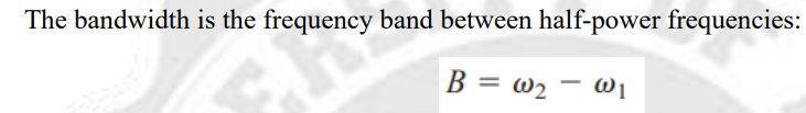 The bandwidth is the frequency band between half-power frequencies:
B = W₂ @1