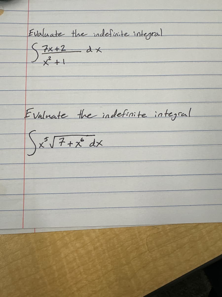Evaluate the indefinite integral
57x+2
-
dx
Evaluate the indefinite integral
7+x dx