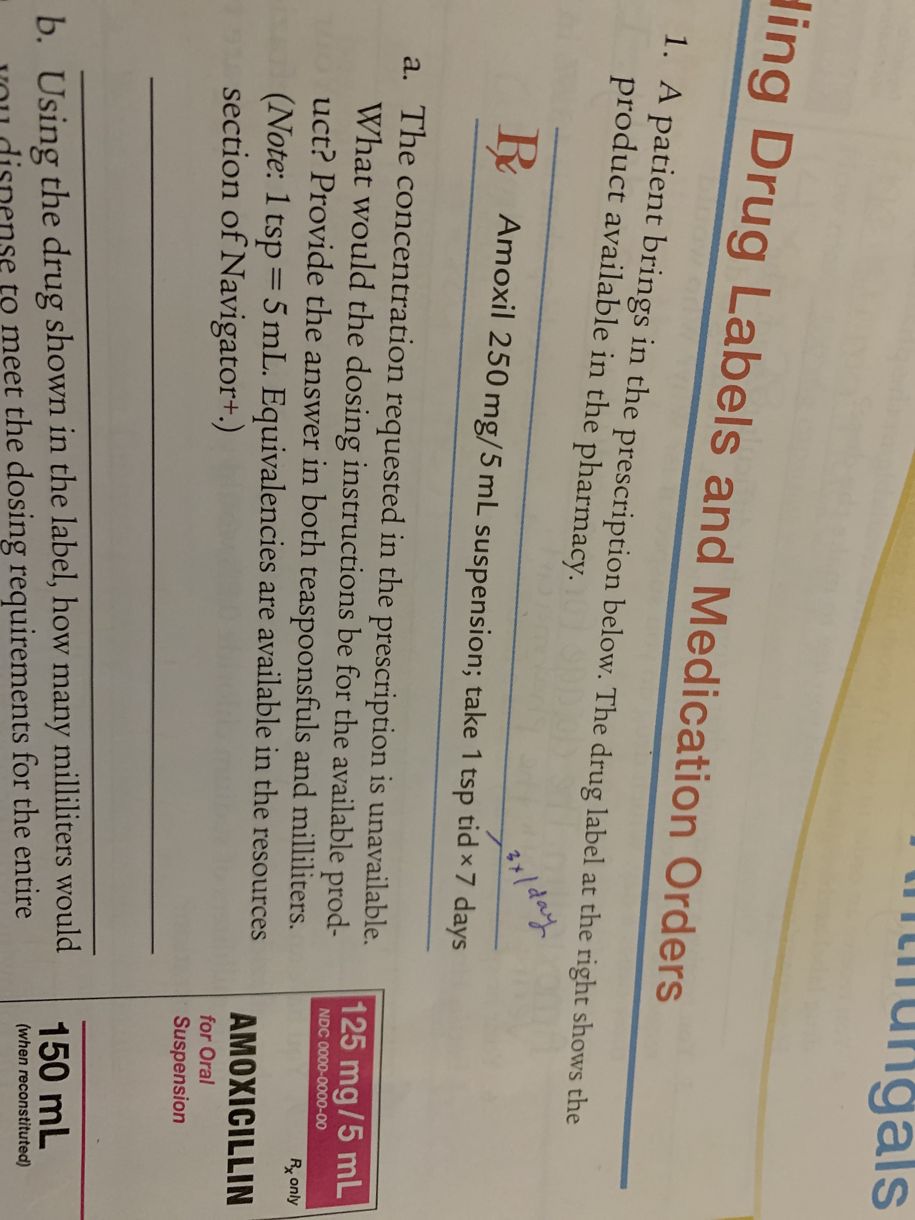 ntration
requested in t
ld the dosing instructi
le the answer in both t
= 5 mL. Equivalencies
Navigator+.)
