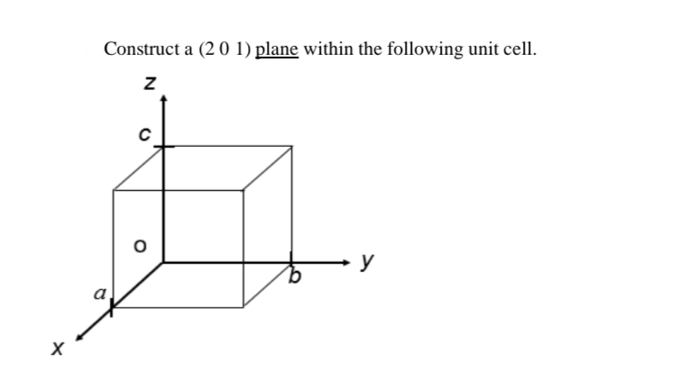 X
Construct a (2 0 1) plane within the following unit cell.
Z